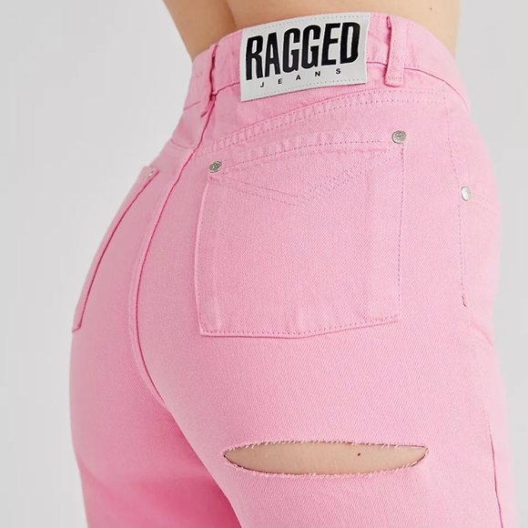 Free People The Ragged Priest Back Slash Pink Mom Jeans 26 New NWT - Picture 1 of 3